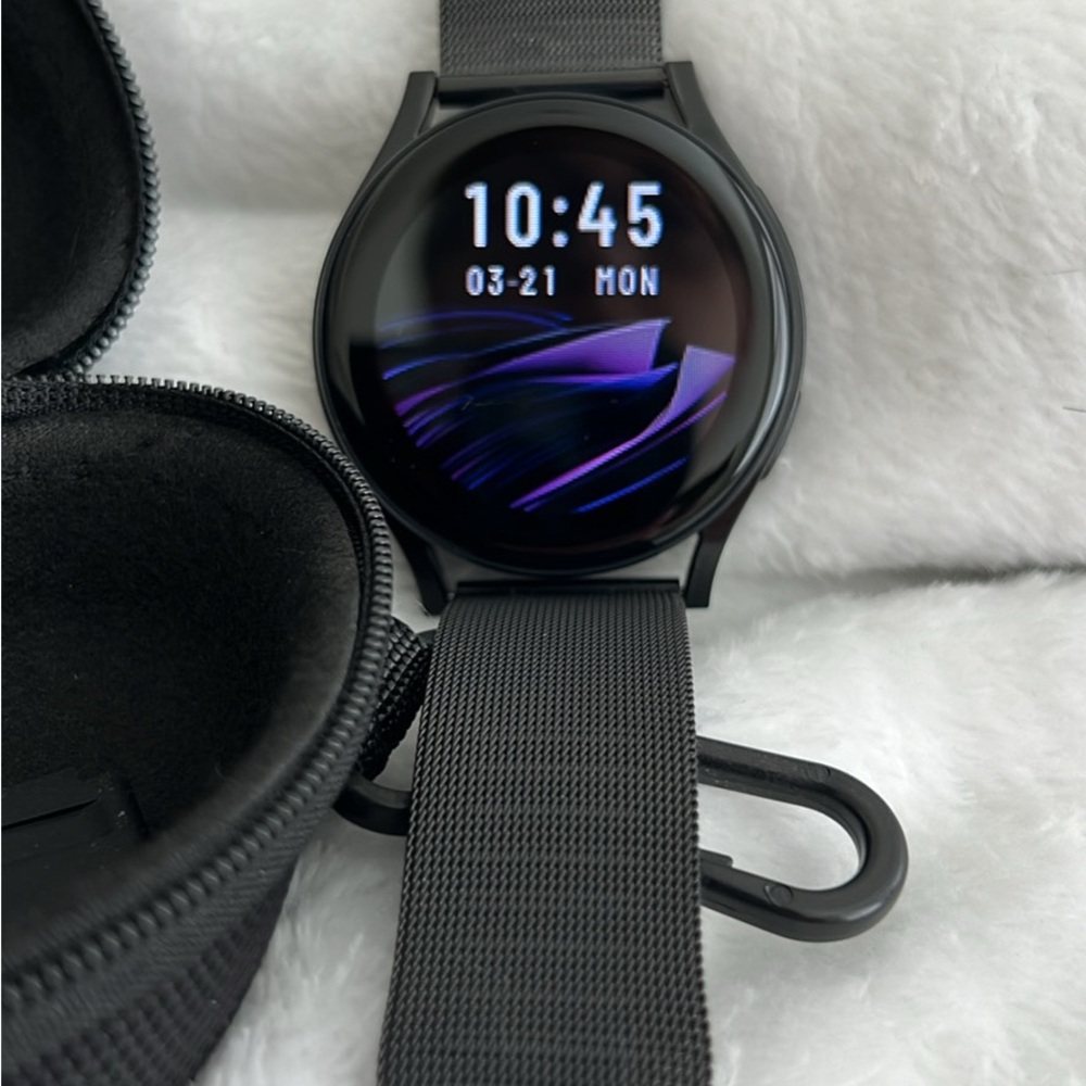 Black Smartwatch with Mesh Band and glasses designed in Italy